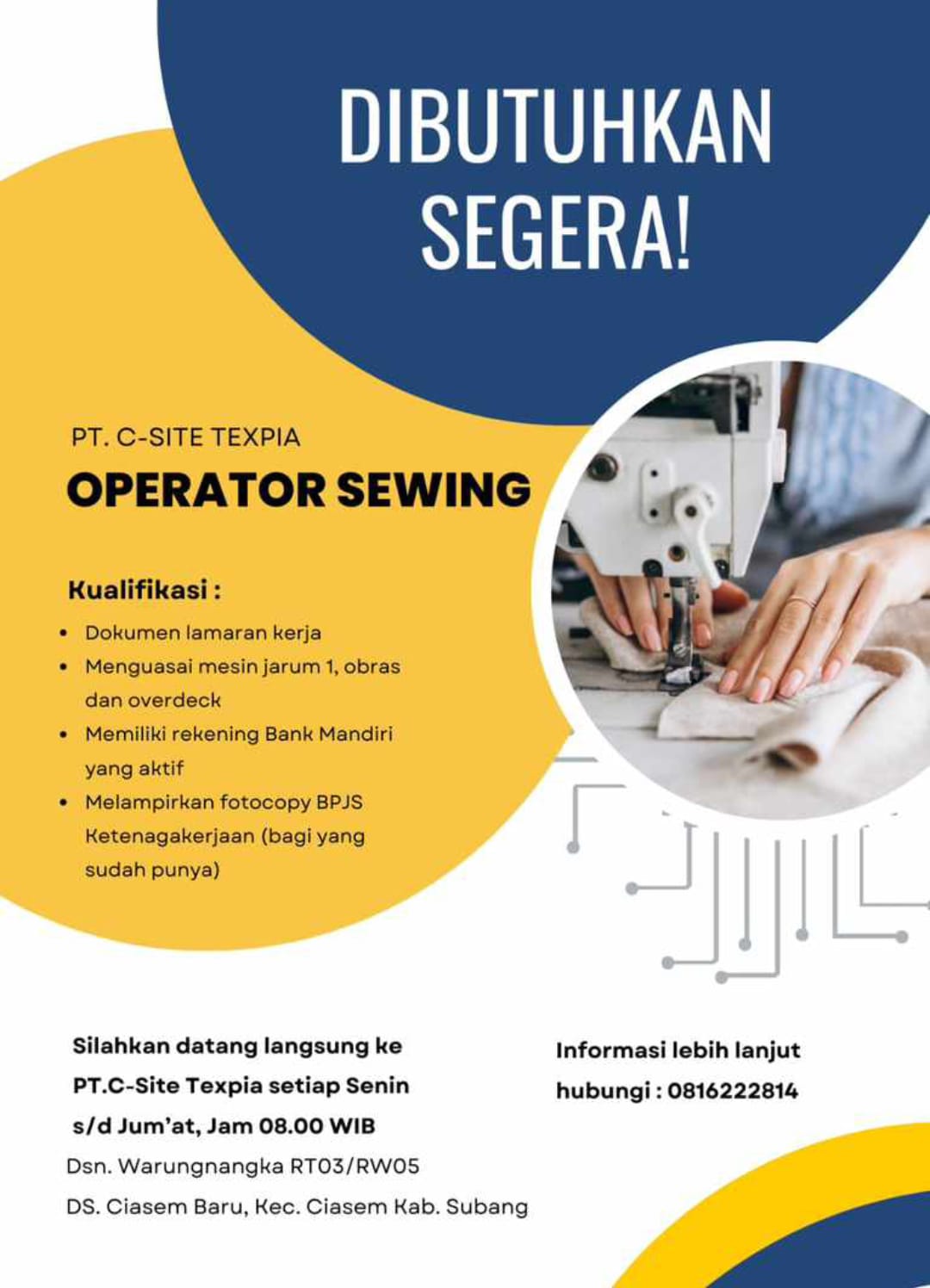 Lowongan Kerja PT C-Site Texpia Ciasem, Subang